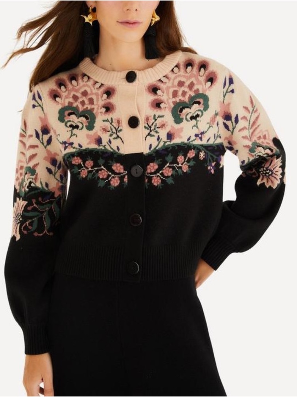 FARM Rio Belle Garden Mixed Knit Cardigan size Medium